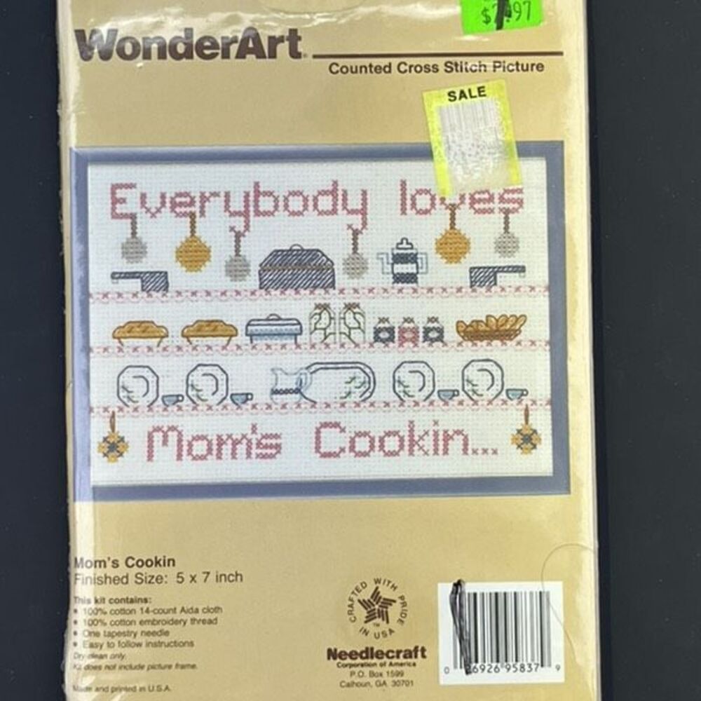 Vintage Wonder Art mom’s cooking cross stitch embroidery kit sealed
